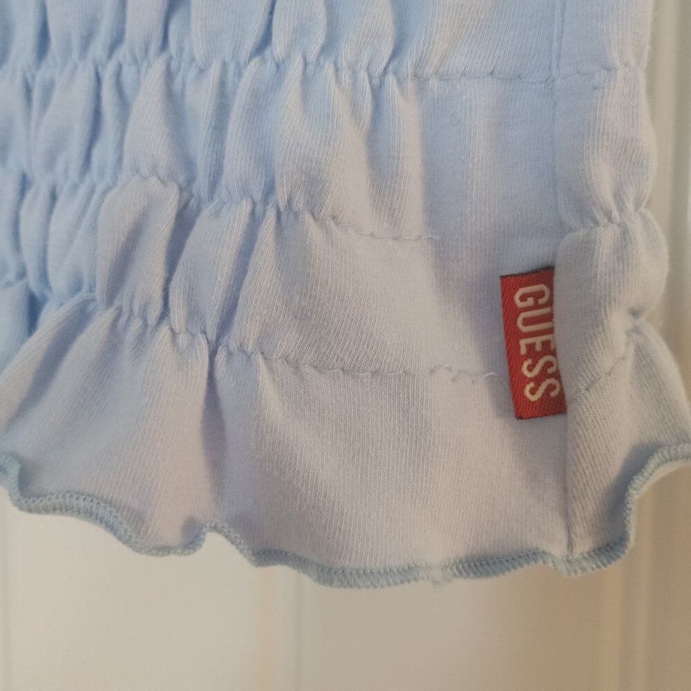 GUESS Blue Smocked Tube Top Size Medium/Large Stretch 100% Cotton Cool Tweed - Picture 3 of 6